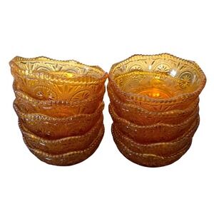 Brockway Glass Co. Set of 10 Amber Glass Dessert Cereal Bowls Concord Pattern